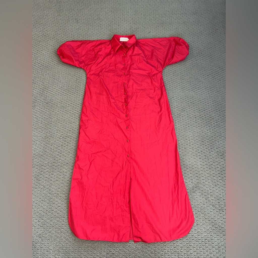 Cris Barros Strawberry Shirt Midi Dress Red Short Sleeve Size 38 Medium Brazil